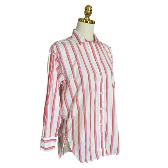 J CREW Relaxed Fit Washed Cotton Poplin Pink Stripe Button Down Shirt Women’s 6 - Picture 6 of 10